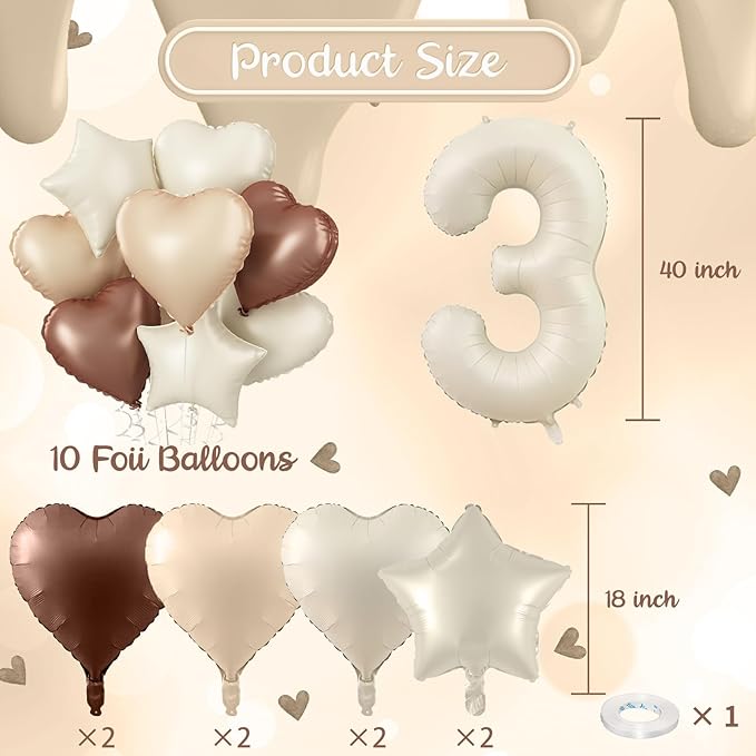 35th Birthday Decor, Cream Brown Tan Helium Number 35 Balloon, Heart