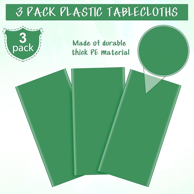 3Pcs Green Tablecloths for Rectangle Tables,Disposable Plastic Table