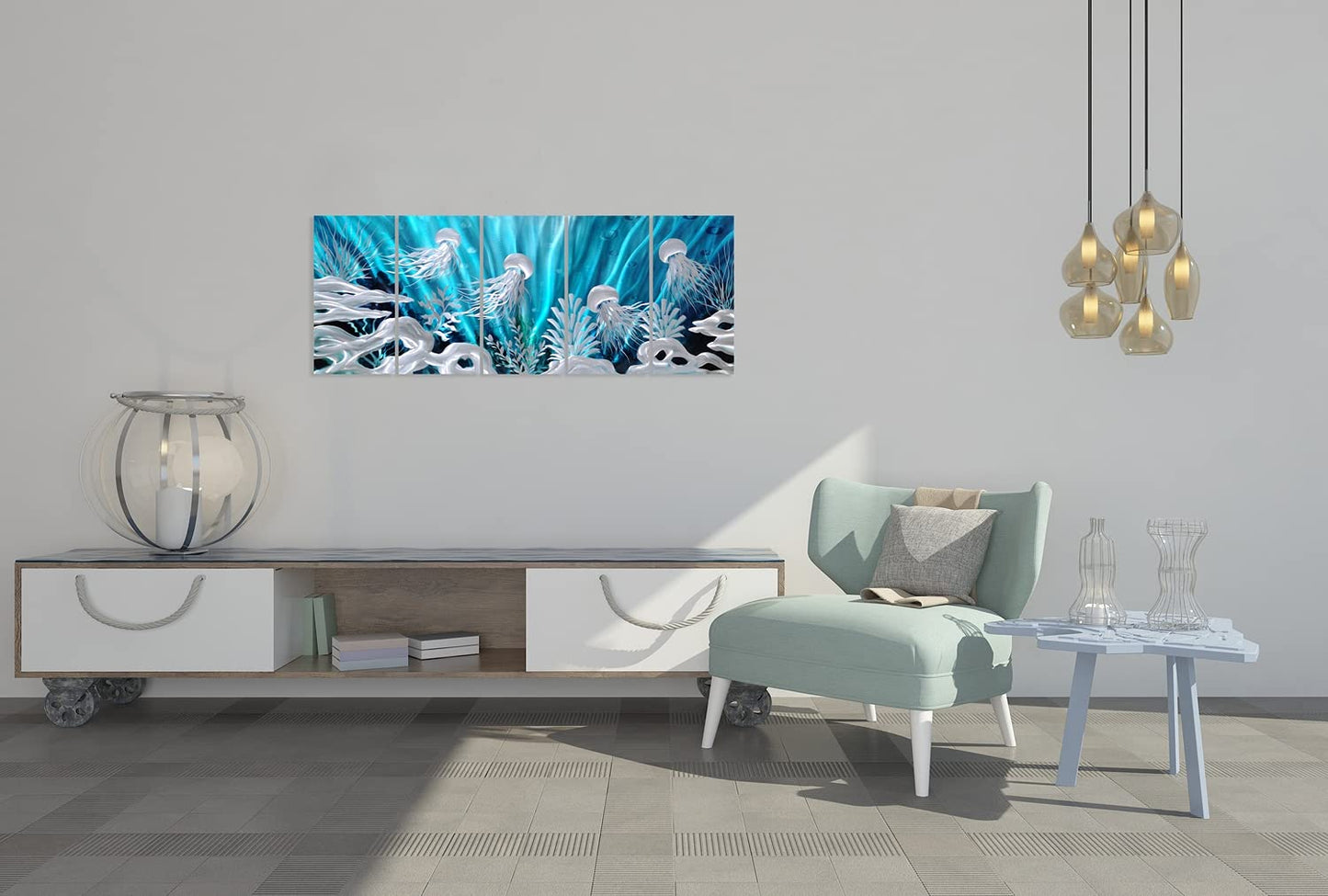 SYGALLERIER Jelly Fish Large Metal Wall Art Hand Grind Aluminum