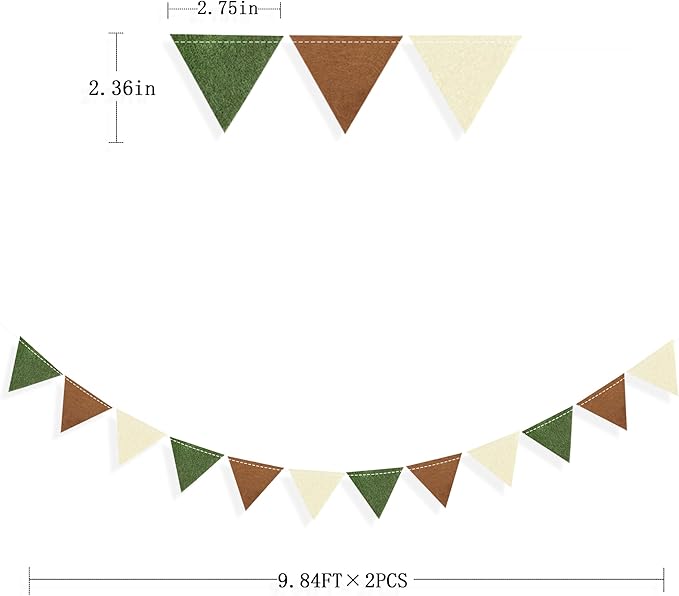 Jungle Party Decoration Sage Green Brown Beige Felt Hanging Triangle