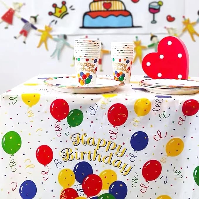 2 Pack Happy Birthday Plastic Tablecloth, 54x108 inch Rectangular