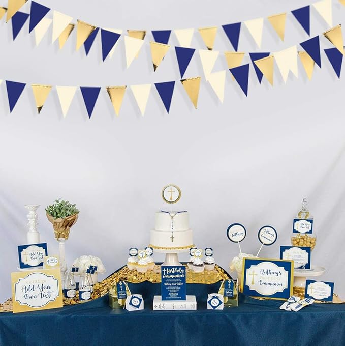 30Ft Navy Blue Gold and Beige Party Decorations Royal Blue Gold