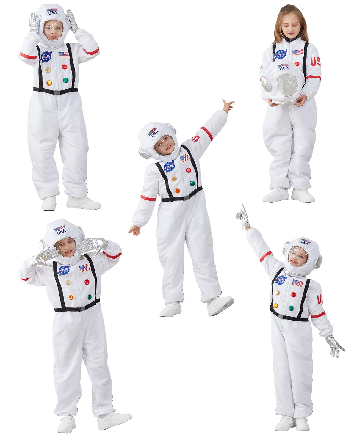 Kids Astronaut Halloween Costume Set, Boys Girls 2-3 YRS White