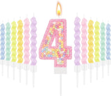 MTLEE Number 4 Birthday Candle with 12 Pcs Spiral Candles for Girls