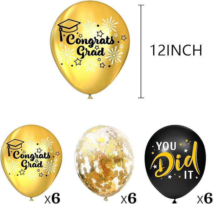 Graduation Decorations Class of 2025 Black Gold Themed Congrats Grad