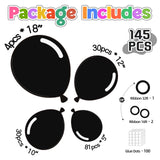 145pcs Black Balloons Different Sizes 18" 12" 10" 5" Black Latex