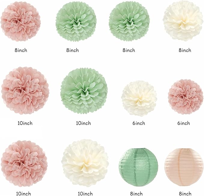 Sage Green Pink Bridal Shower Bachelorette Party Decorations 22pcs