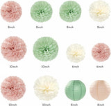 Sage Green Pink Bridal Shower Bachelorette Party Decorations 22pcs