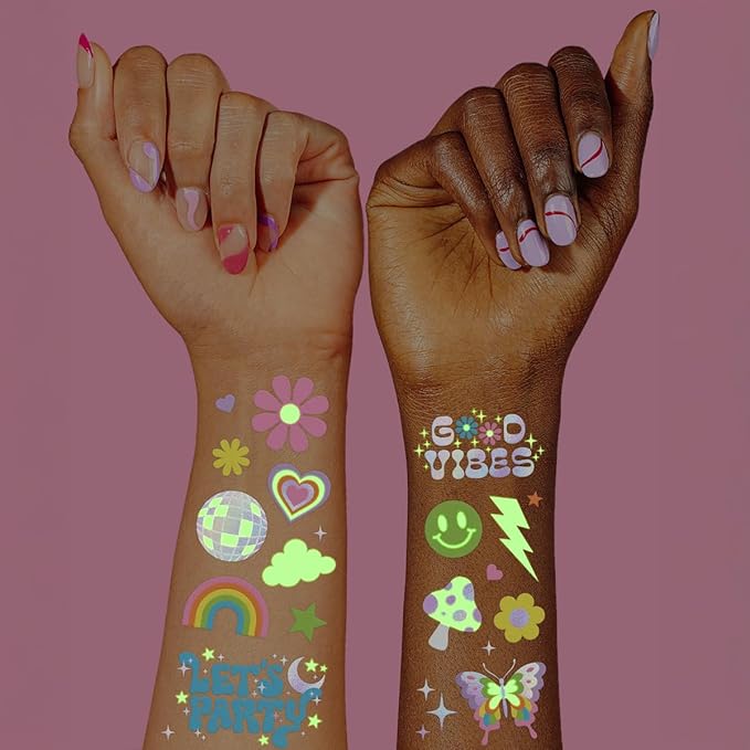xo, Fetti Groovy Disco Glow in Dark + Foil Temporary Tattoos - 82 pc