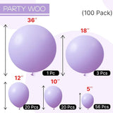 PartyWoo Pastel Purple Balloons 100 pcs Different Sizes Pack of 36 18