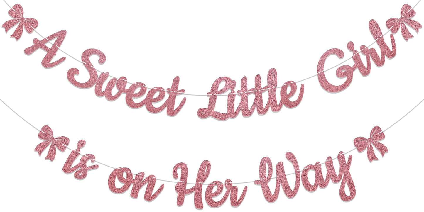 A Sweet Little Girl is on Her Way Banner - Pink Bow Baby Shower