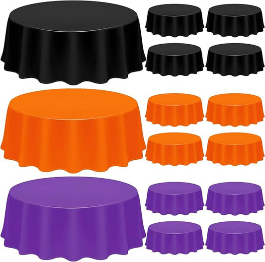 CIEOVO 12 Pack Halloween Plastic Tablecloth Black Orange Purple Color
