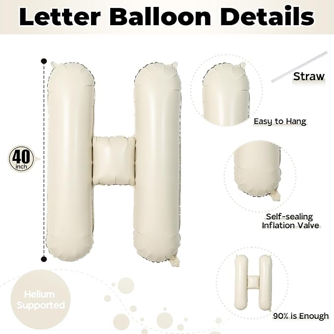40 Inch Beige OH BABY Balloon for Baby Shower, Large Cream White Oh