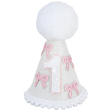 Ereniko White Pink Bow Party Hat First Birthday Hat Girl 1 Birthday