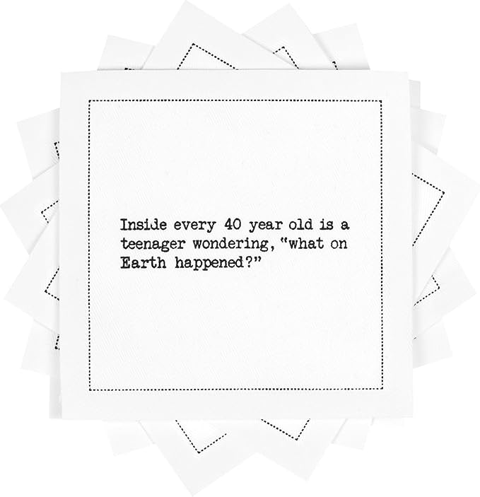 Five Star Funny 40th Birthday Quotes | White Cotton Cocktail Napkins