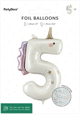 Unicorn Number 5 Balloon PartyDeco 36.5 Inch Holographic Foil