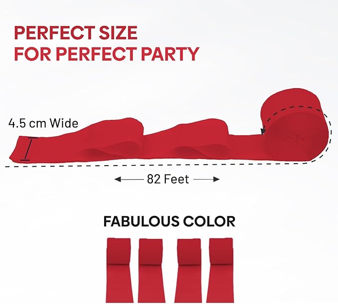 Captain Décor 4 Red Streamers, 382 FT Pack of 4 Red Crepe Paper