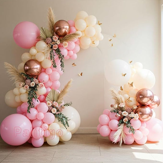 Pink Ivory Rose Gold Balloon Arch Kit Double Stuffed Light Pink