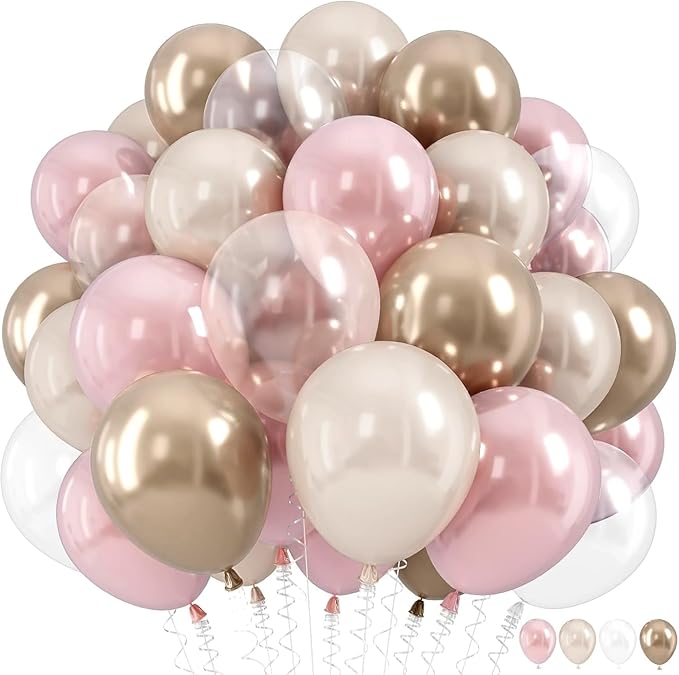 Dusty Pink and Gold Balloon 12 Inch Double Stuffed Pearl Pastel