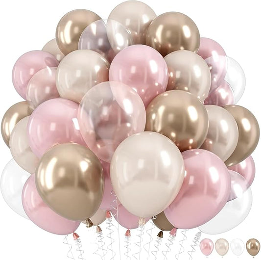Dusty Pink and Gold Balloon 12 Inch Double Stuffed Pearl Pastel