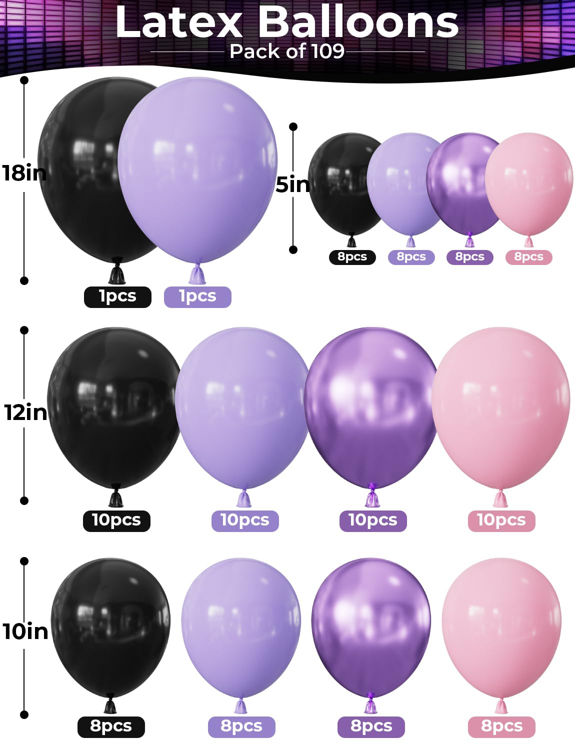 Pink and Purple Balloon Arch Garland Kit, 109PCS Pink Purple Black