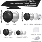 Black and Silver Balloons Garland Kit,119pcs Black White Metallic