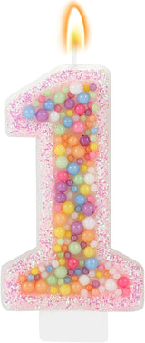 Pastel Macaron 1st Birthday Candle Sweet Pink Number 1 Candle Cake