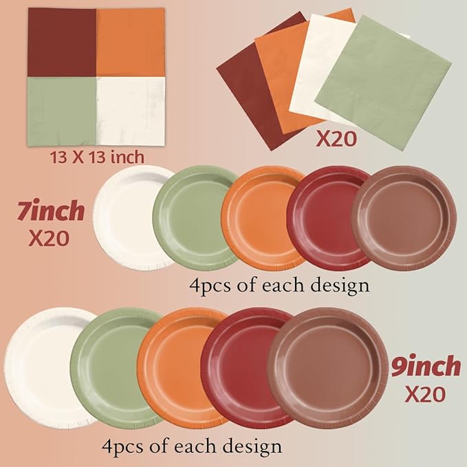 Fall Wedding Decorations 60Pcs Sage Green Orange Plates & Napkins