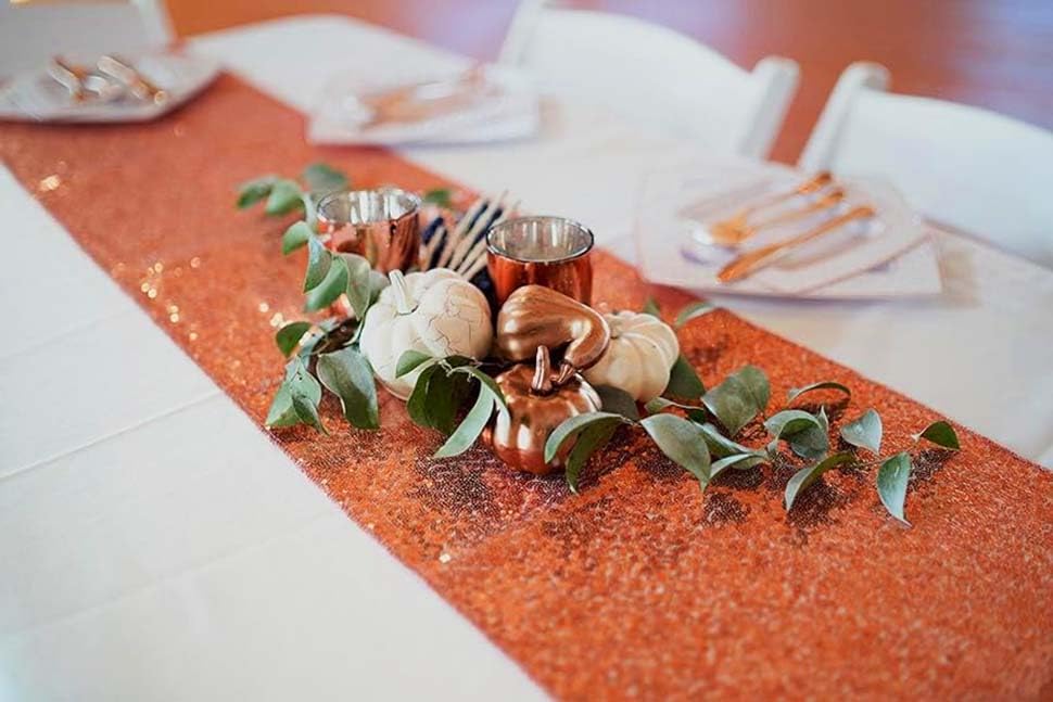 TCBESTO 12 Pack Orange Sequin Table Runner 12 x 72 Inch - High Density
