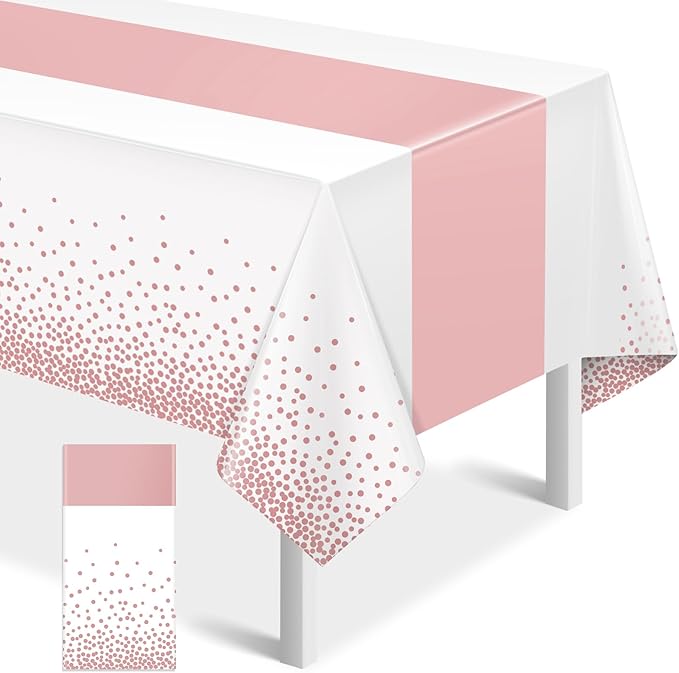 1Pcs White and Rose Gold Tablecloth Party Decorations,Plastic White