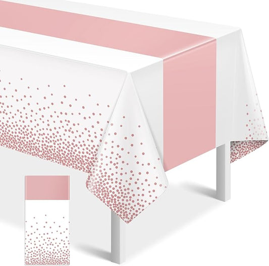 1Pcs White and Rose Gold Tablecloth Party Decorations,Plastic White