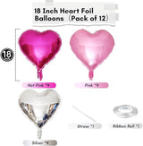 TAOYE 12 Pcs 18 Inch Heart Balloons, Hot Pink Silver and Pink Heart
