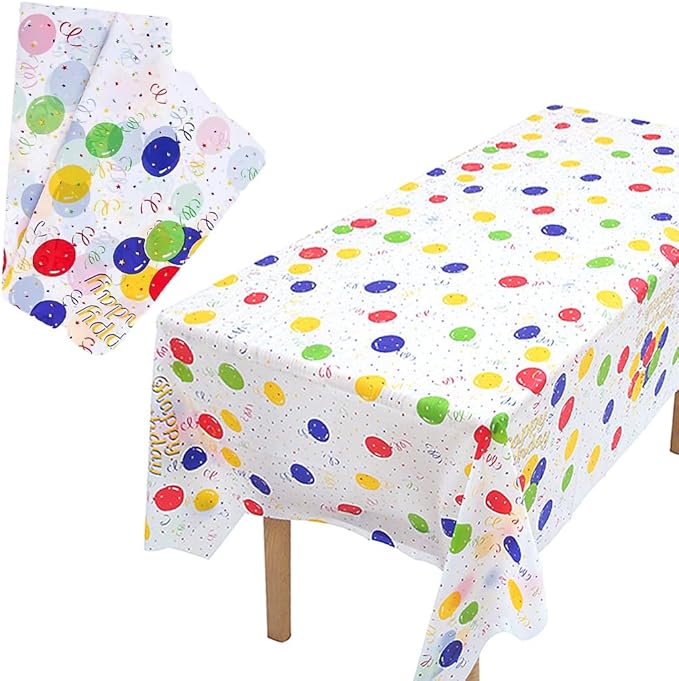 2 Pack Happy Birthday Plastic Tablecloth, 54x108 inch Rectangular
