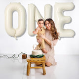 40 Inch Beige One Balloons for 1st Birthday, Cream White Sand One