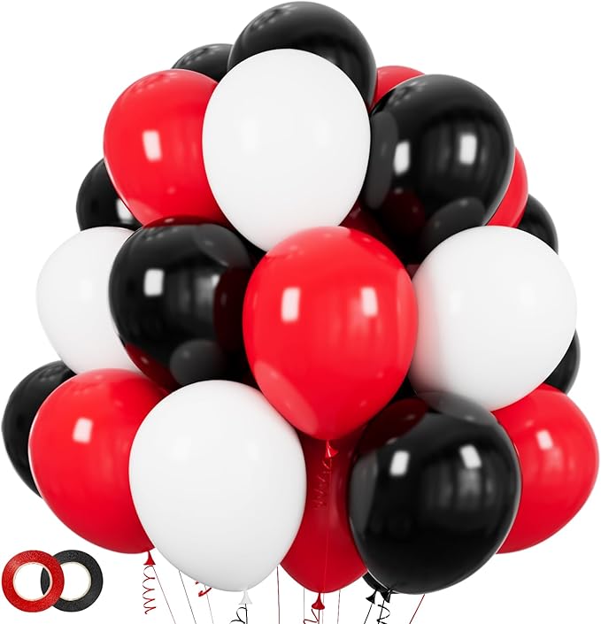 Red and Black Balloons 100Pack 12 inch Matte Black Red and White