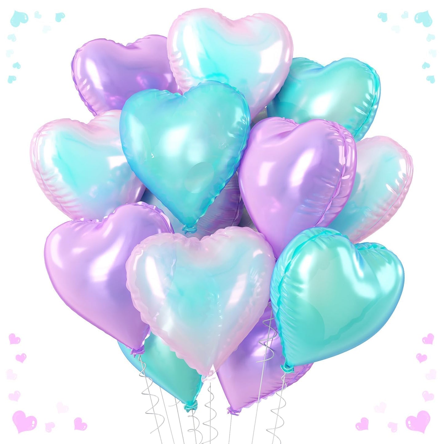 Iridescent Heart Balloons, 18Inch Transparent Heart Foil Balloons