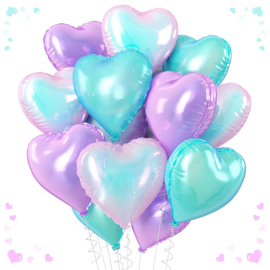 Iridescent Heart Balloons, 18Inch Transparent Heart Foil Balloons