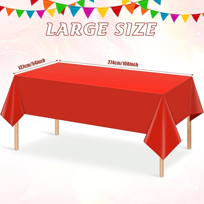 6Pcs Red Rectangle Tablecloths,Disposable Plastic