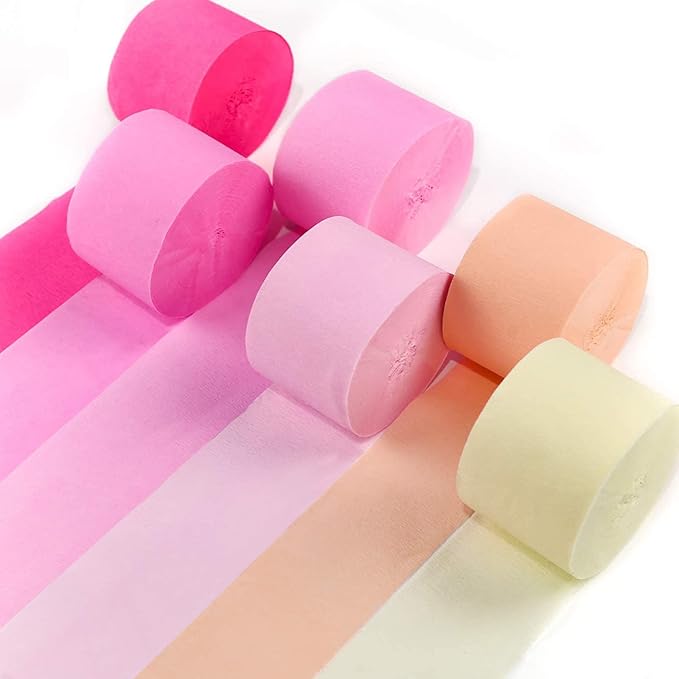 PartyWoo Pink Crepe Paper Streamers 6pcs 492ft Pack of Light Hot Dark