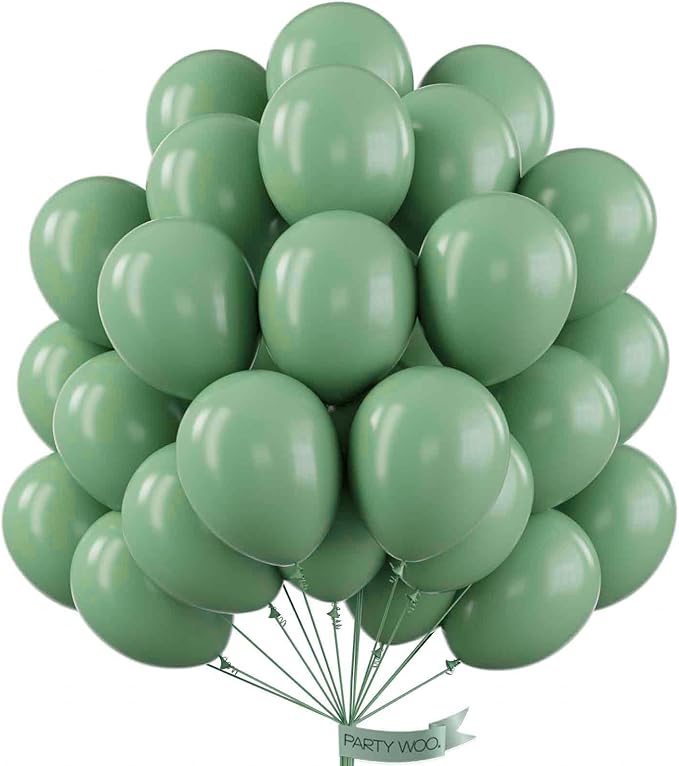 PartyWoo Sage Green Balloons 50 pcs 12 Inch Matte Dusty Olive Boho