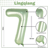 Sage Green Foil Balloon Number 7, 40'' Giant Self Inflating Number