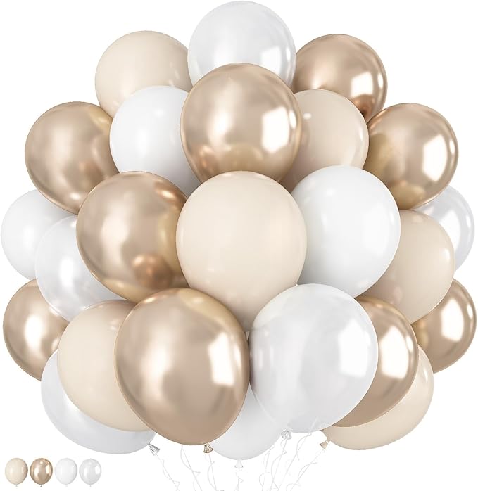 Champagne Gold and White Balloons, 60Pcs Beige White Sand Metallic