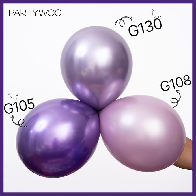 PartyWoo Metallic Purple Balloons 100pcs Different Sizes of 18 12 10