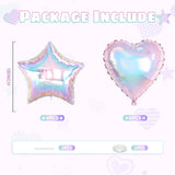 Iridescent Heart Balloons, 12PCS Holographic Clear Star Balloons, 18