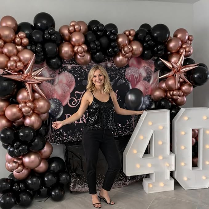 HILAVO Rose Gold and Black Balloons, 12Inch Metallic Rose Gold and