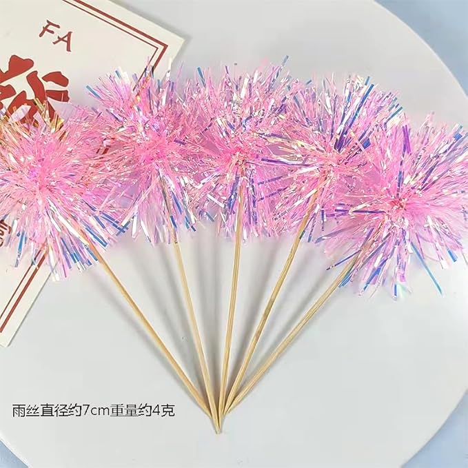 Gyufise 30Pcs Foil Firework Cupcake Toppers Sparkle Tinsel Cake #30