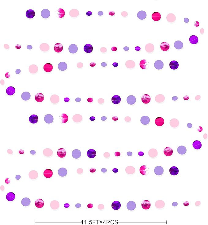 Pink and Purple Party Decorations Circle Dots Garland Hot Pink
