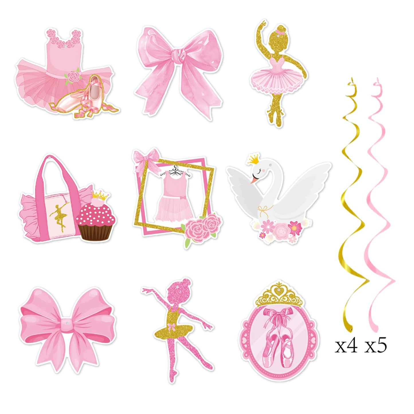 Zwiebeco Pink Gold Ballerina Happy Birthday Banner Bunting Hanging