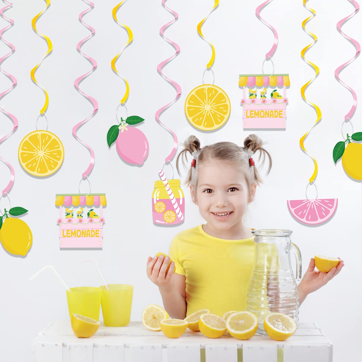 20Pcs Lemon Hanging Swirl Decorations, Citrus Lemonade Party Hanging