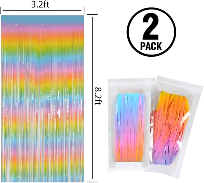Melsan Pastel Tinsel Backdrop for Easter Decorations, Macaron Rainbow